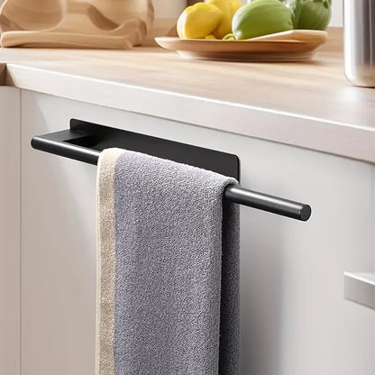 Stainless steel drill-free towel bar, rust-proof and durable, strong adhesive installation, super convenient for hanging towels in bathroom and kitchen../black