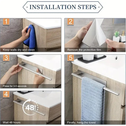 Stainless steel drill-free towel bar, rust-proof and durable, strong adhesive installation, super convenient for hanging towels in bathroom and kitchen../inherent