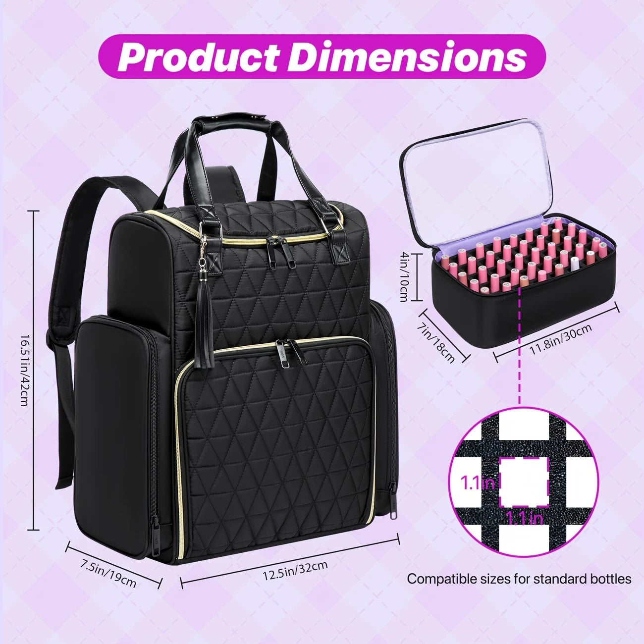 Nail Art Tool Storage Backpack: Removable Compartments, High-Capacity Categorized Storage, Multiple Carrying V1232-MJSNB001