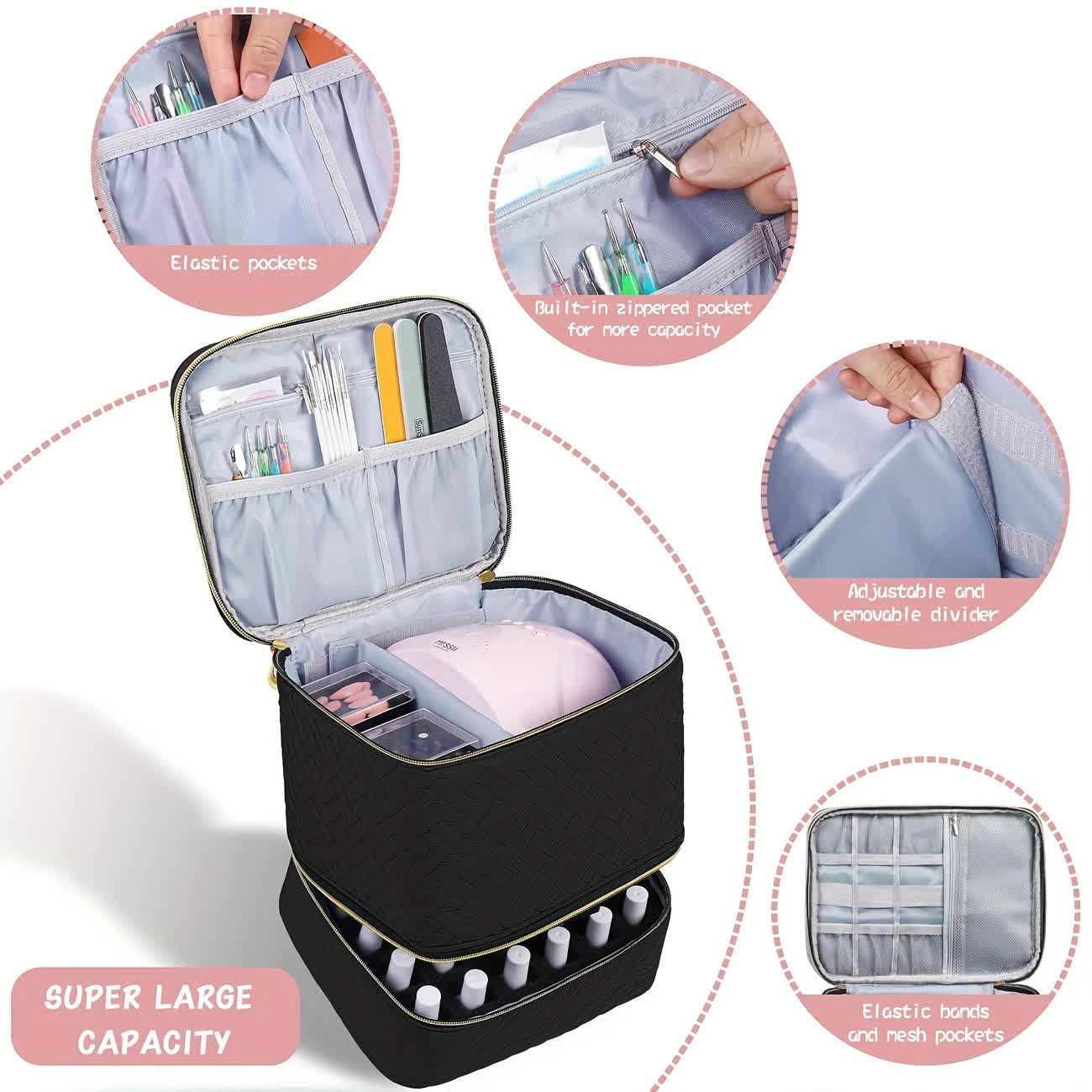 Green Double-layer woven storage, scientifically organized with large capacity-Professional Nail Tool V1232-MJSNB005