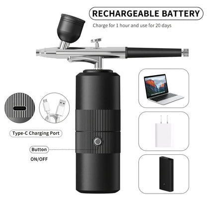Green Portable Wireless Airbrush Kit, Versatile for Nail Art, Painting, Makeup, and Model Making V1232-MJYSPJ003