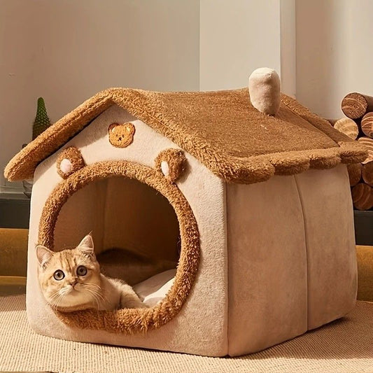 1 Pet Bed House for Cats, Detachable and Washable Cat House, Soft and Warm Winter Cat Bed, Small Dog Cave V1232-MMW001