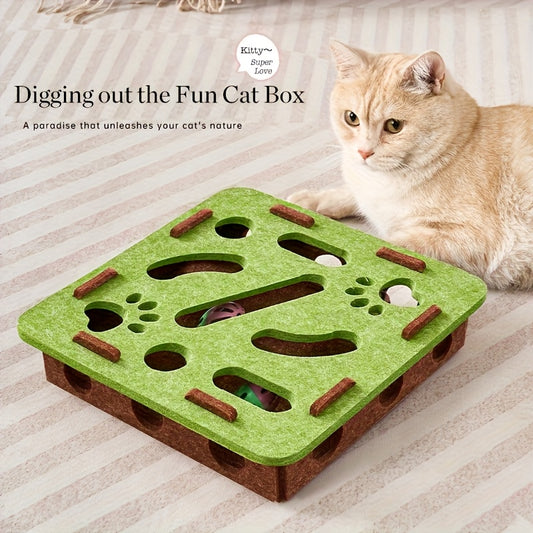 Interactive Cat Fun Box with Paw Print Design for Digging and Climbing, Includes 2 Hidden Balls, Made of V1232-MMZHWJ001