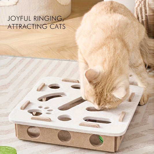 Interactive Cat Fun Box with Paw Print Design for Digging and Climbing, Includes 2 Hidden Balls, Made of V1232-MMZHWJ001