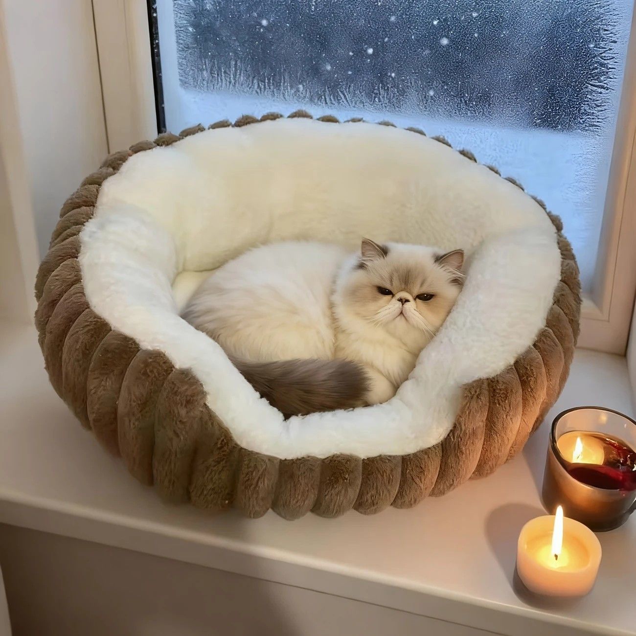 Pet owners are searching: Winter thick rabbit fur pet bed, ultimate cold-proof warmth solution(brown NO:M) V1232-MW003