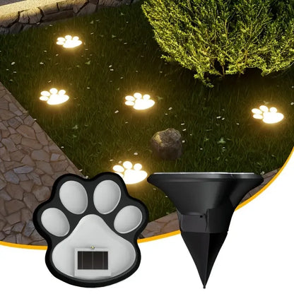 4PCS Dog Paw Solar Ground Light: Realistic paw print design, solar powered, auto on at night. Add warmth and charm to your garden pathway./white light