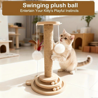 Bestselling Interactive Cat Scratching Post | Sisal Scratching Board + Rotating Ball Track + Feather Toy, V1232-MZZ001