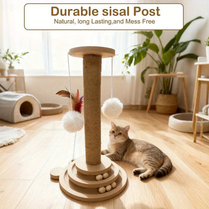 Bestselling Interactive Cat Scratching Post | Sisal Scratching Board + Rotating Ball Track + Feather Toy, V1232-MZZ001