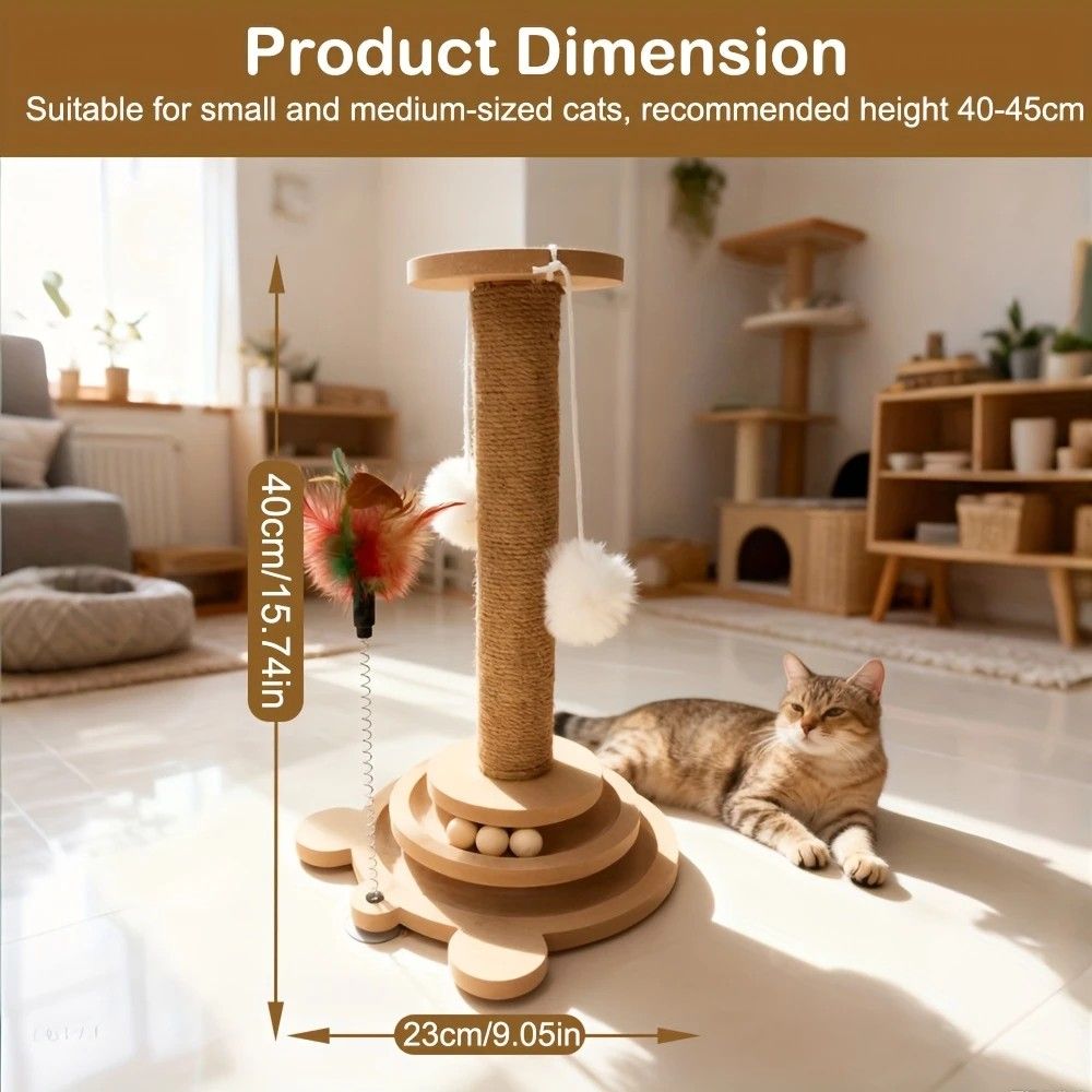 Bestselling Interactive Cat Scratching Post | Sisal Scratching Board + Rotating Ball Track + Feather Toy, V1232-MZZ001