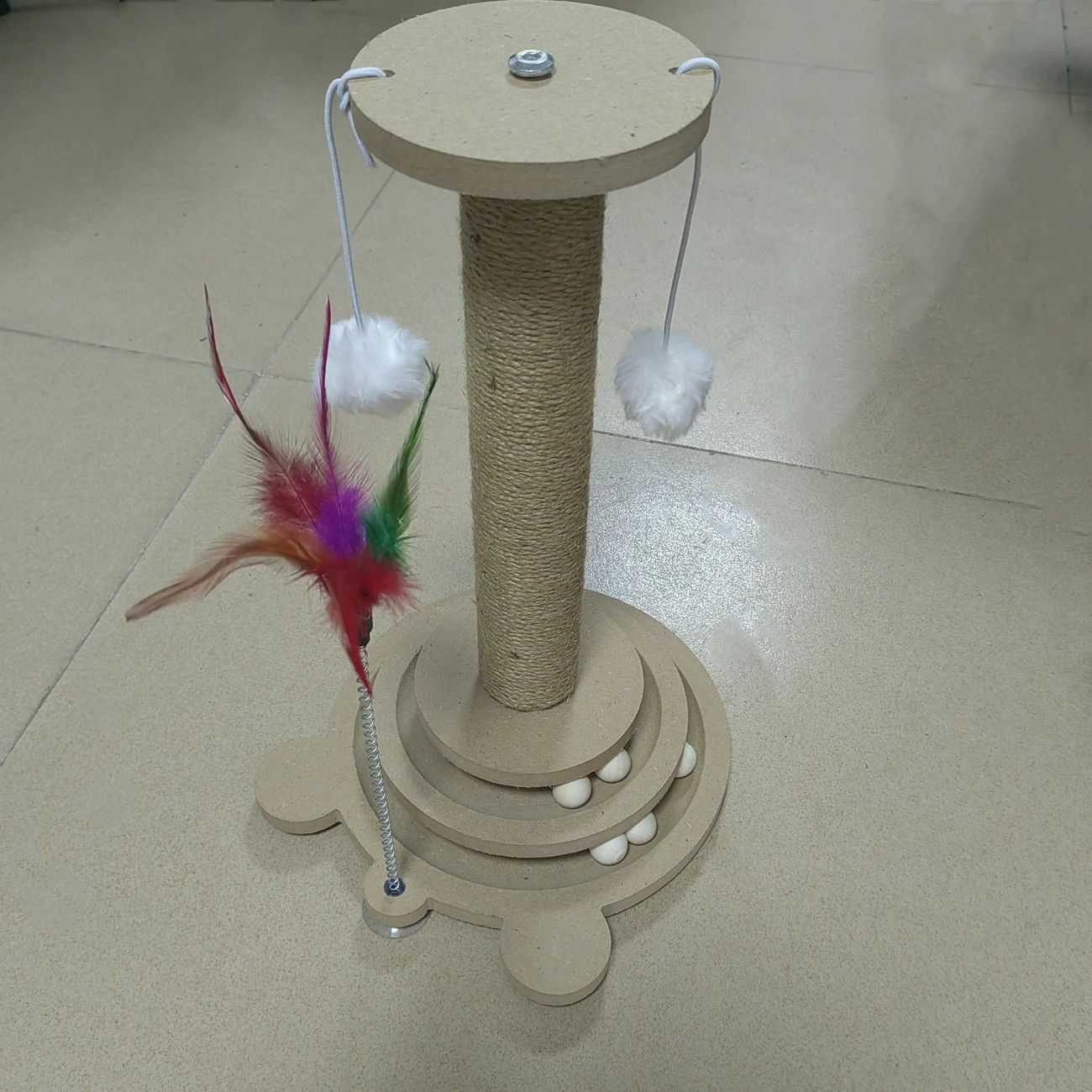 Bestselling Interactive Cat Scratching Post | Sisal Scratching Board + Rotating Ball Track + Feather Toy, V1232-MZZ001