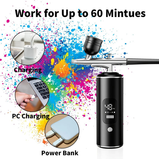 Pink Portable Wireless Airbrush Kit, ideal for nail art, painting, cake decoration, and makeup. Rechargeable V1232-NMZYBSZYY001