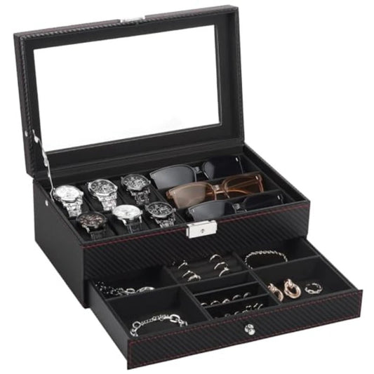 Men's Watch and Glasses Storage Box: Transparent Lid, Zoned Storage, Multi-slot Protection for Watches and V1232-NSSBSSSNH001