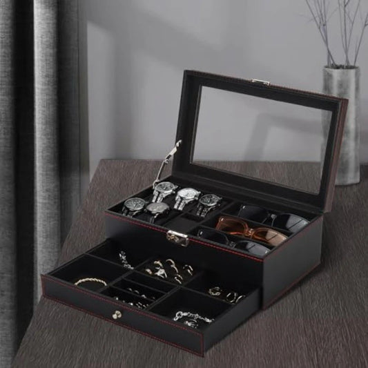 Men's Watch and Glasses Storage Box: Transparent Lid, Zoned Storage, Multi-slot Protection for Watches and V1232-NSSBSSSNH001