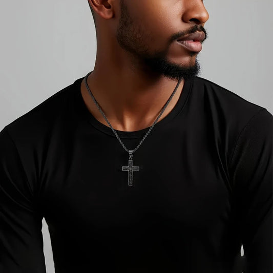Titanium Steel Cross Necklace: Eternal Faith, Timeless Quality. BLACK V1232-NSSZXL001