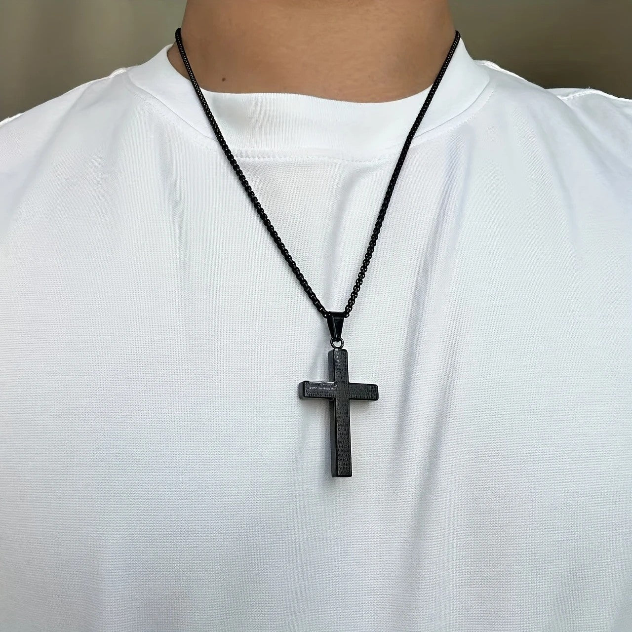 Titanium Steel Cross Necklace: Eternal Faith, Timeless Quality. BLACK V1232-NSSZXL001