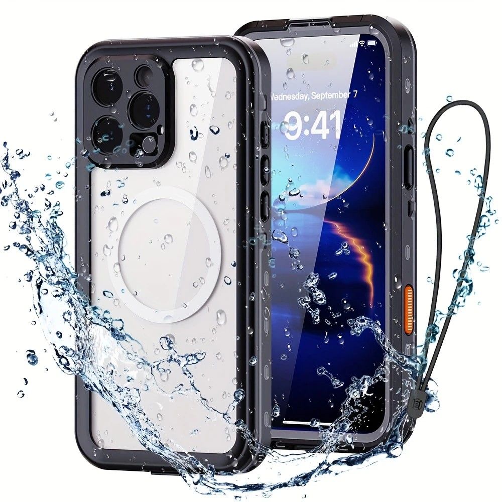 iPhone 16 Pro Max Waterproof Phone Case IP68 Drop Protection Snow Dust Resistant with Lanyard for Swimming V1232-PGFSSJK001
