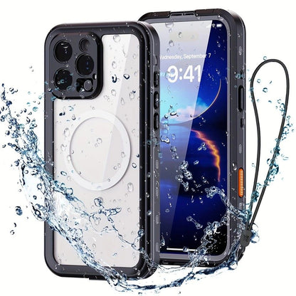 iPhone 16 Pro Max Waterproof Phone Case IP68 Drop Protection Snow Dust Resistant with Lanyard for Swimming V1232-PGFSSJK001