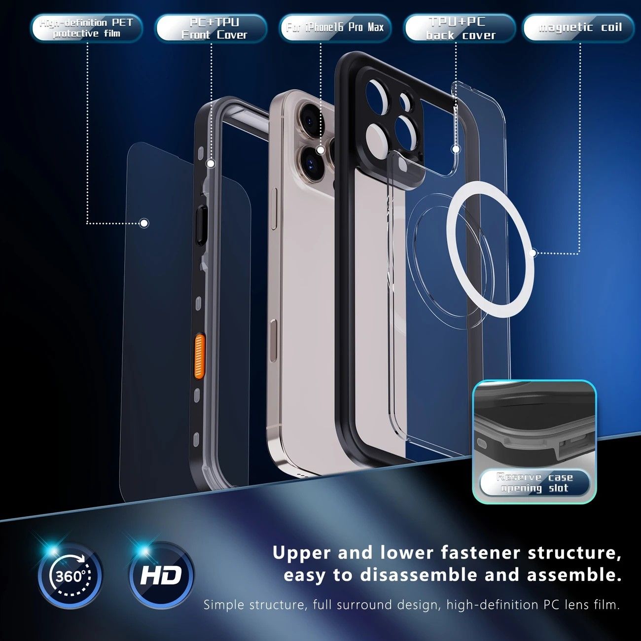 iPhone 16 Plus Waterproof Phone Case IP68 Drop Protection Snow Dust Resistant with Lanyard for Swimming V1232-PGSJFSK006