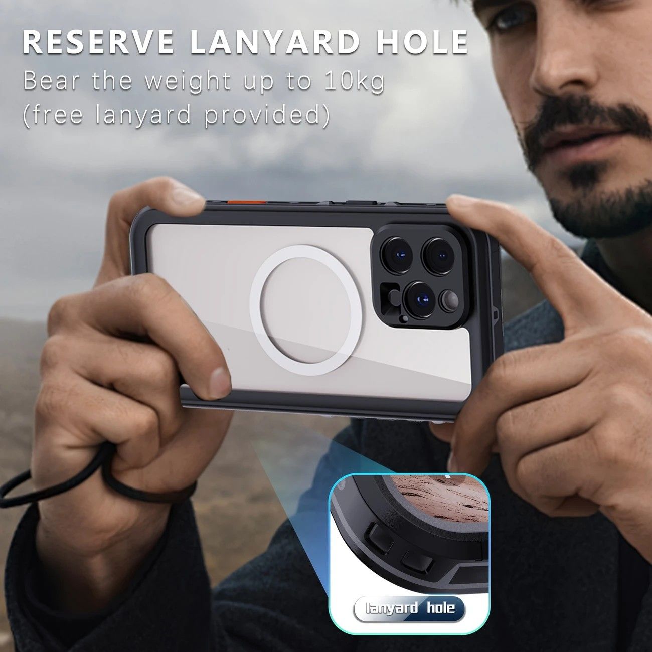 iPhone 16 Plus Waterproof Phone Case IP68 Drop Protection Snow Dust Resistant with Lanyard for Swimming V1232-PGSJFSK006