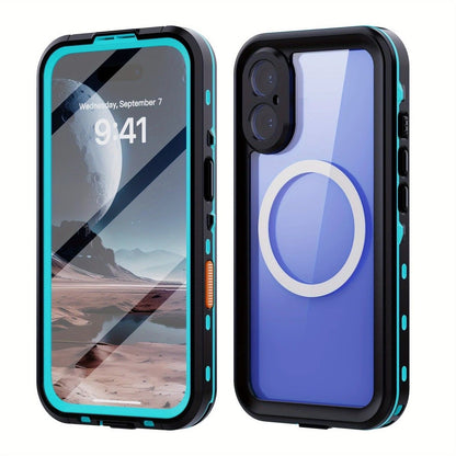 iPhone 16 Plus Waterproof Phone Case IP68 Drop Protection Snow Dust Resistant with Lanyard for Swimming V1232-PGSJFSK006
