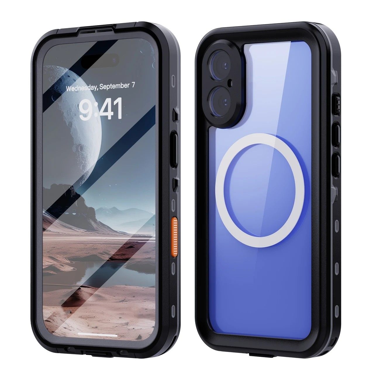 iPhone 16 Plus Waterproof Phone Case IP68 Drop Protection Snow Dust Resistant with Lanyard for Swimming V1232-PGSJFSK006
