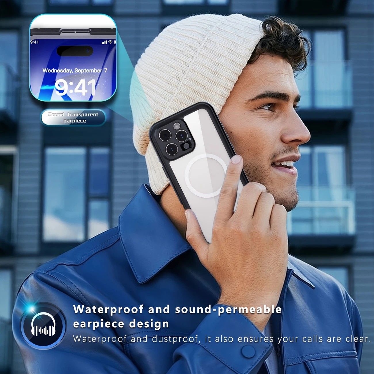 iPhone 16 Plus Waterproof Phone Case IP68 Drop Protection Snow Dust Resistant with Lanyard for Swimming V1232-PGSJFSK006