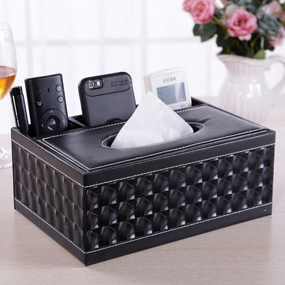 Black cat's eye Multi-Function Leather Tissue Box, Wooden Frame with Compartment Storage, Anti-Slip and V1232-PGZJH001