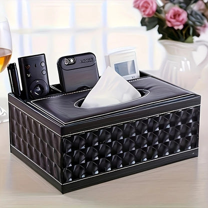 Black cat's eye Multi-Function Leather Tissue Box, Wooden Frame with Compartment Storage, Anti-Slip and V1232-PGZJH001