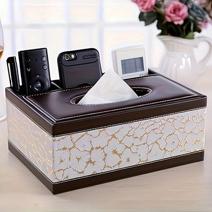 Black cat's eye Multi-Function Leather Tissue Box, Wooden Frame with Compartment Storage, Anti-Slip and V1232-PGZJH001
