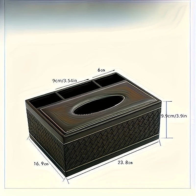 White gold Multi-Function Leather Tissue Box, Wooden Frame with Compartment Storage, Anti-Slip and Stable, V1232-PGZJH002