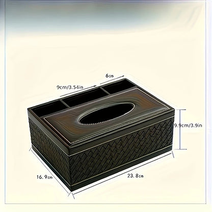 White gold Multi-Function Leather Tissue Box, Wooden Frame with Compartment Storage, Anti-Slip and Stable, V1232-PGZJH002