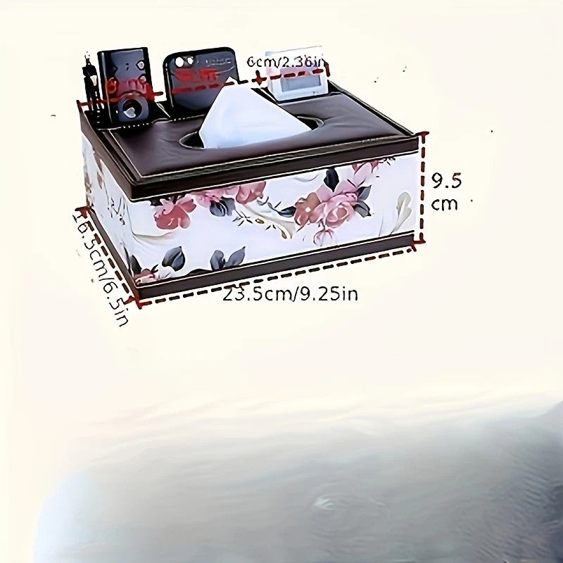 White gold Multi-Function Leather Tissue Box, Wooden Frame with Compartment Storage, Anti-Slip and Stable, V1232-PGZJH002