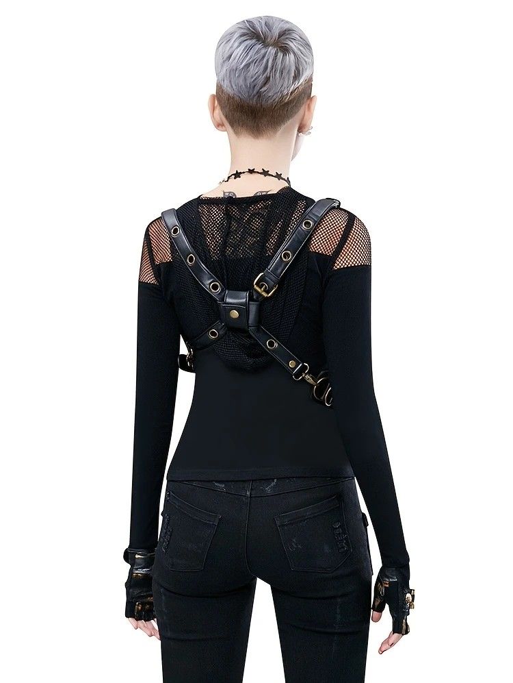 Steampunk-style Adjustable Waist Bag: Retro Chains and Rivets Decoration, PU Leather Multi-function Shoulder V1232-PKKB001