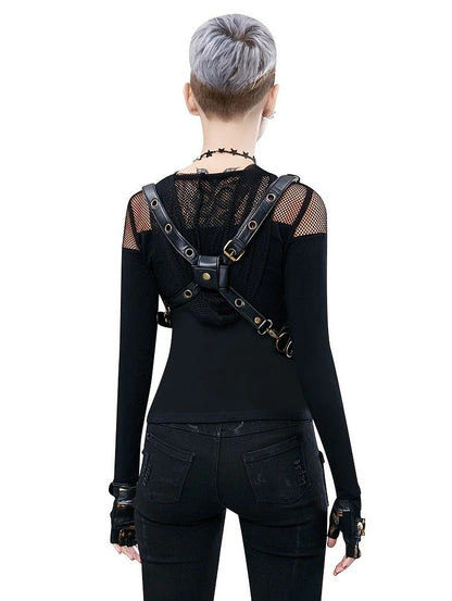 Steampunk-style Adjustable Waist Bag: Retro Chains and Rivets Decoration, PU Leather Multi-function Shoulder V1232-PKKB001