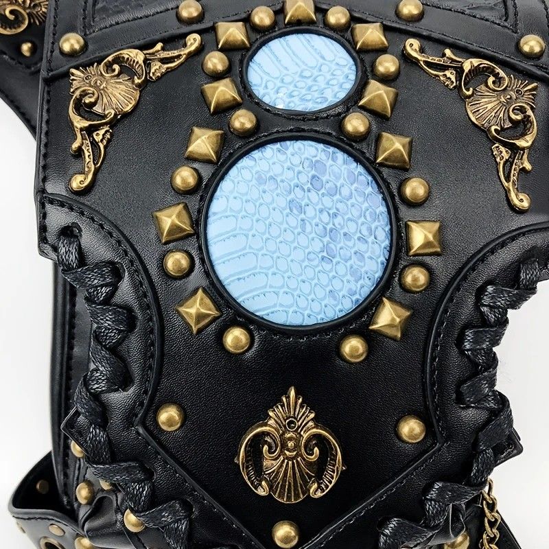 Steampunk-style Adjustable Waist Bag: Retro Chains and Rivets Decoration, PU Leather Multi-function Shoulder V1232-PKKB001