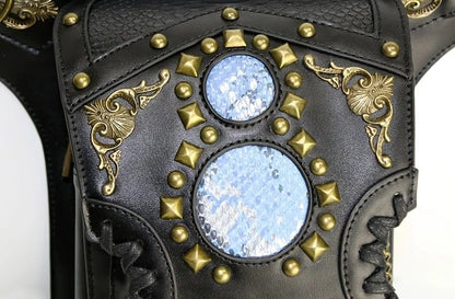 Steampunk-style Adjustable Waist Bag: Retro Chains and Rivets Decoration, PU Leather Multi-function Shoulder V1232-PKKB001