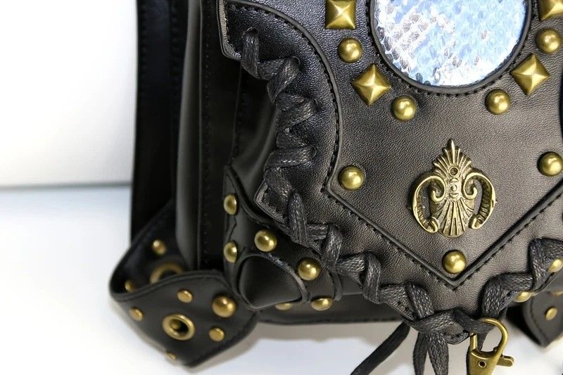 Steampunk-style Adjustable Waist Bag: Retro Chains and Rivets Decoration, PU Leather Multi-function Shoulder V1232-PKKB001