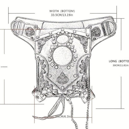 Steampunk-style Adjustable Waist Bag: Retro Chains and Rivets Decoration, PU Leather Multi-function Shoulder V1232-PKKB001