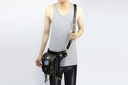 Steampunk-style Adjustable Waist Bag: Retro Chains and Rivets Decoration, PU Leather Multi-function Shoulder V1232-PKKB001
