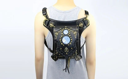 Steampunk-style Adjustable Waist Bag: Retro Chains and Rivets Decoration, PU Leather Multi-function Shoulder V1232-PKKB001
