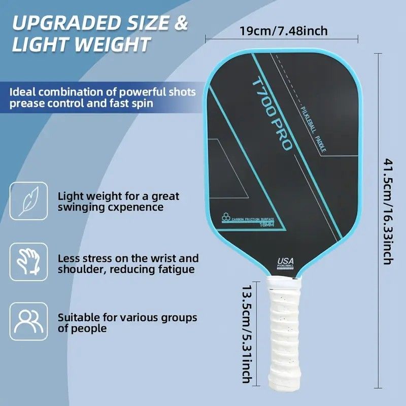 1PCS T700 PRO Carbon Fiber Pickleball Paddle: 8.0oz Lightweight Wide Body Control Paddle for Beginners & V1232-PKQP001