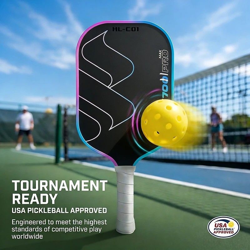 T700 Carbon Fiber Pickleball Paddle 16mm Core Lightweight Single Paddle with Polymer Honeycomb Core(Black V1232-PKQPP001