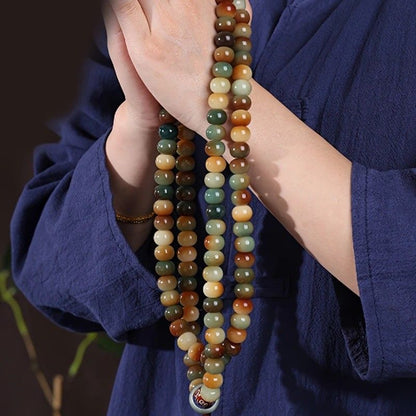 108 Bodhi Root Bracelet with Green Sandalwood Sachet, Textured by Time, Multi-Loop Zen Meditation Beads V1232-PTSL001