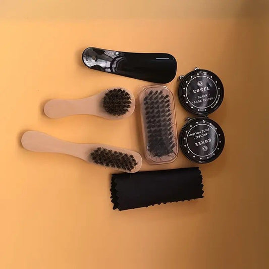 7-in-1 Travel Case Black and Neutral Shoe Brush Cleaning Kit V1232-PXHLTZ001