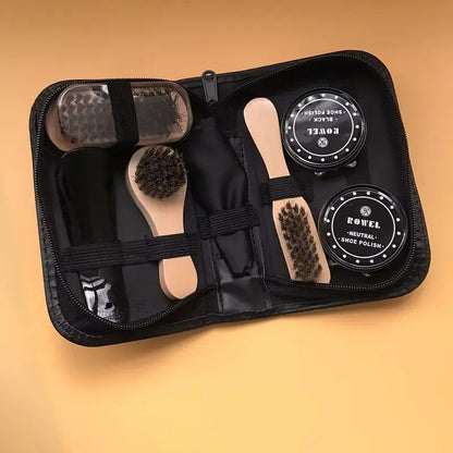 7-in-1 Travel Case Black and Neutral Shoe Brush Cleaning Kit V1232-PXHLTZ001