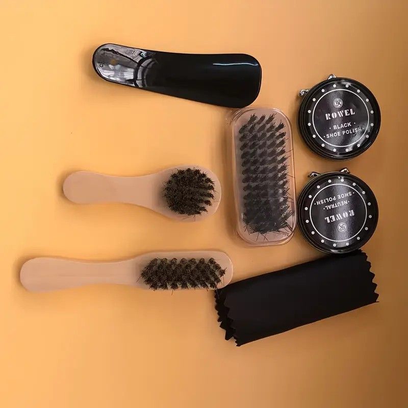 7-in-1 Travel Case Black and Neutral Shoe Brush Cleaning Kit V1232-PXHLTZ001