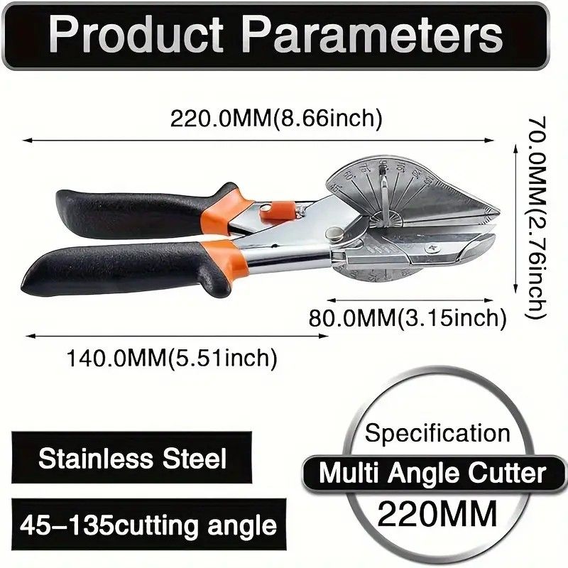 Multi-Angle Cutting Shear, Woodworking Precision Tool, 135-Degree Adjustable, Imported Steel, DIY & Trim V1232-QDJ001