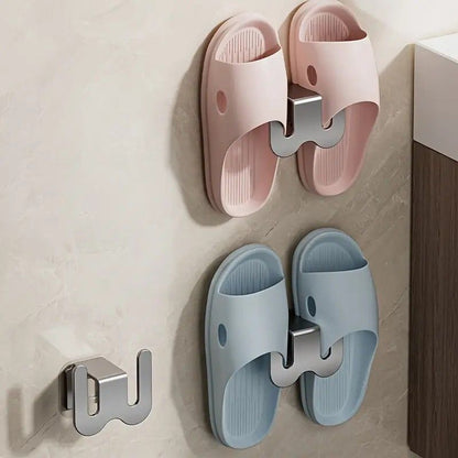 2-Pack Gun Gray No-Drill Slipper Rack, Space-Saving Wall Storage, Ideal for Dry & Tidy Bathrooms V1232-QGSXJ001