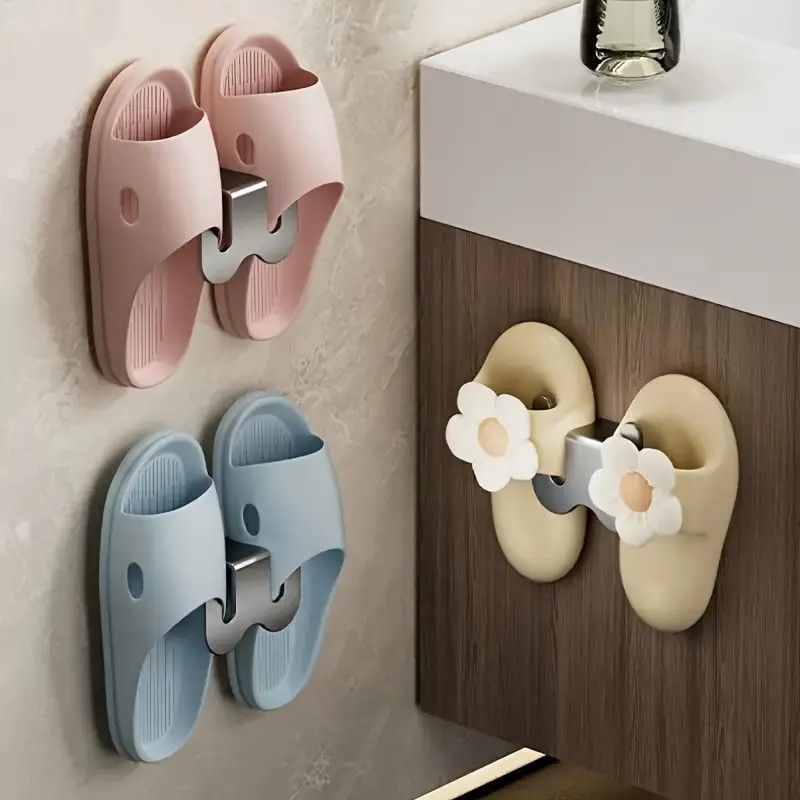 2-Pack Gun Gray No-Drill Slipper Rack, Space-Saving Wall Storage, Ideal for Dry & Tidy Bathrooms V1232-QGSXJ001