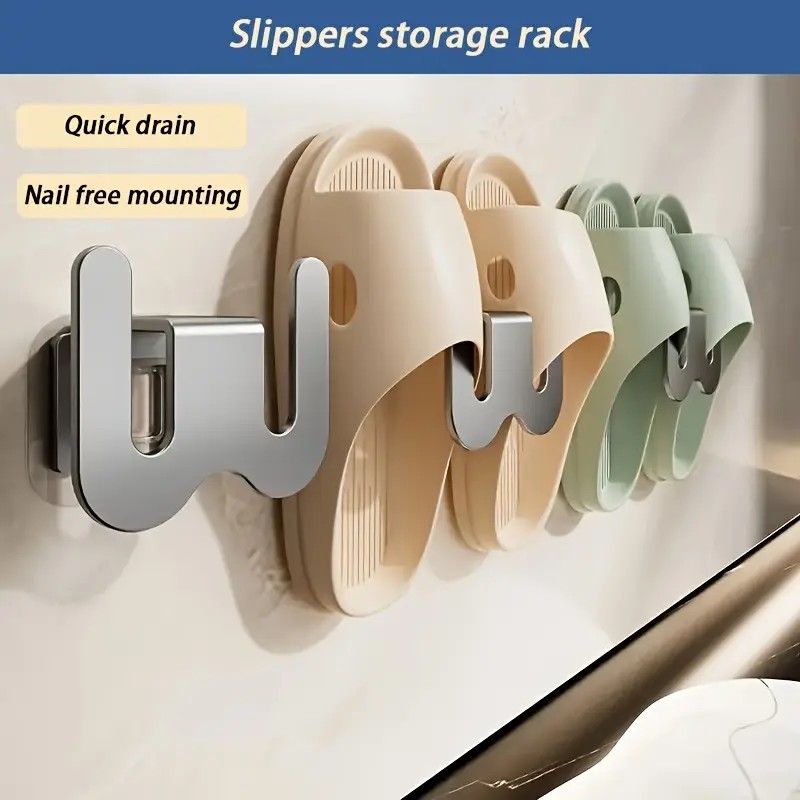2-Pack Gun Gray No-Drill Slipper Rack, Space-Saving Wall Storage, Ideal for Dry & Tidy Bathrooms V1232-QGSXJ001
